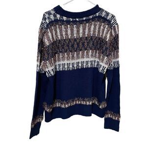 Anthropologie Northern Angel Fair Isle Christmas Sweater Holiday Blue Festive L